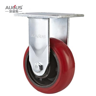 China Machinery PU Castor Wheel  6 In Heavy Duty  Iron Core Red Pu Fixed Trolley Wheel Rigid Casters en venta