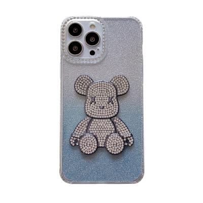 China Luxury Tpu Bling Diamond Bear Phone Cover For iPhone 14 12 Promax , For iPhone 13 13 Promax Girls Brand Case Cover for sale