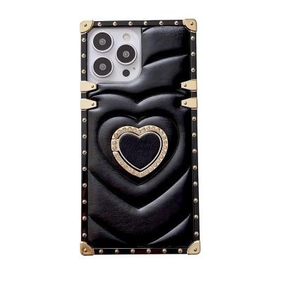 China Luxury Square Heart TPU Leather Phone Case With Stand For iPhone 14 plus 13 pro Max Stand Phone Cover for sale