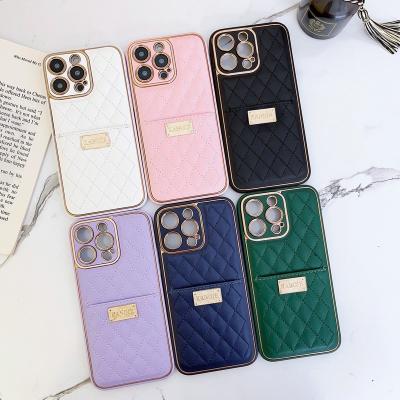 China Luxury TPU Electroplate PU Leather Wallet Phone Case For iPhone 14promax 13 12Pro 11 14 plus back card bags cover for sale