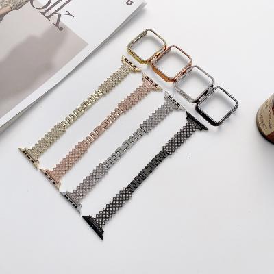 China Fashionable Luxury Steel Wrist Strap Bling Diamond Stainless Metal Smart Watch Band For Apple iWatch 1234567 38/40/41/42/44/45mm for sale