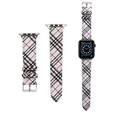 China Fashionable British Style Stripes Watch Wrist Band Classic Luxury Plaid Design High Quality Leather For iwtach 7 for sale