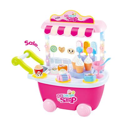 China Preschool Kids Toy Kitchen Sets Play Plastic Food Truck Pretend Play Ice Cream Cart Toy for sale