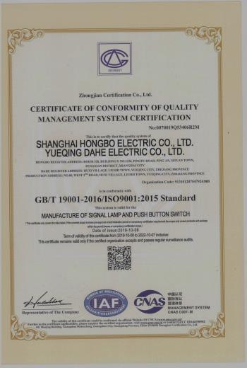 ISO9001 - Yueqing Dahe Electric Co., Ltd.