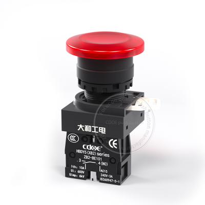 China plastic lay5 series mushroom lamp red main button, 22mm electric switch mushroom emergency switch main gear for sale