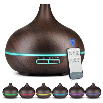 China Newest 500ml Household Wood Grain 7 Colors Led Lights Aroma Diffuser Remote Control Quiet Ultrasonic Aromatherapy Essential Oil Diffuser for sale