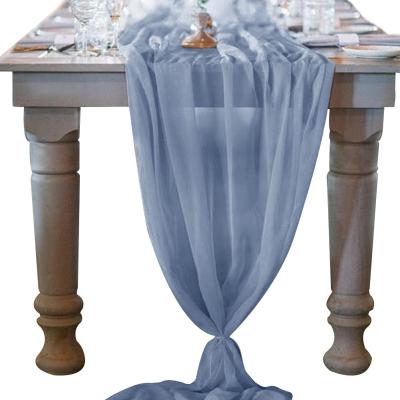 China 2022 Romantic Waterproof Rectangle Kitchen Table Runner Wedding-Decorations Dusty Blue Chiffon Table Runner for Birthday Party Dinner for sale