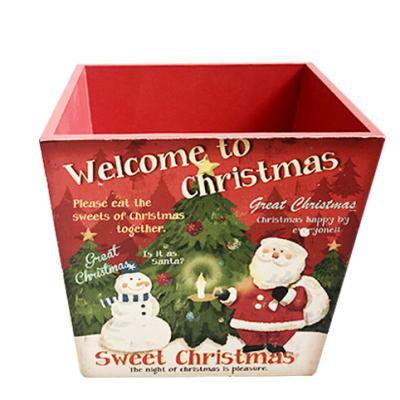 China Solid Wooden Christmas Gift Packing Box Santa Paint Wooden Crates Retail Display Box Storage Box Wholesale From Europe for sale