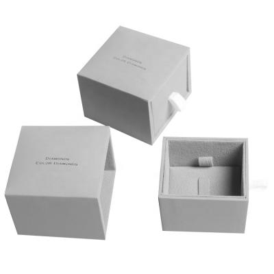 China Best price plastic frame paper jewelry wedding ring box texture square gift packaging simple gray drawer closure for sale