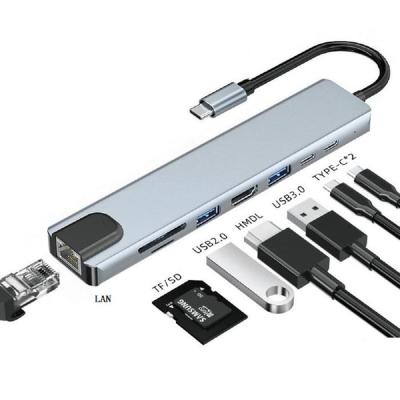 China Kabel Naar 4K 60Hz Mobile Devices .desk Mobile Devices 8 in 1 USB-C Hub Adapter USB-C Dock 1 Usb C Hub USB 3.0 Ethernet Converter 4K 60Hz Type-C in 8 for Computer macbook hub for sale