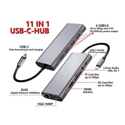 China Mobile Devices .desk Computer Quality Guaranteed Price Best Popular Aluminum Multifunction Shell 11 in 1 Usb Laptop Hub for sale