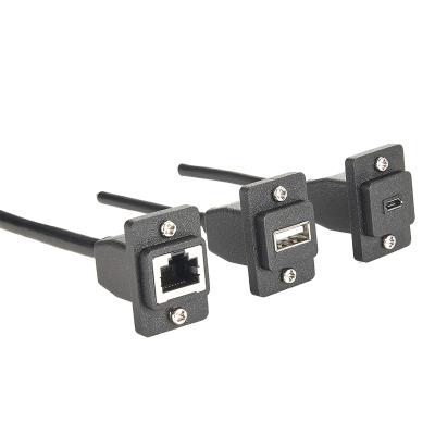 China MP3/MP4 Player USB 2.0 Type A Male To Female Extension Cable With Screws Panel Mount Cable for sale