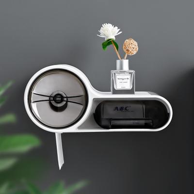 China Taizhou Modern Factory Hot Selling Plastic Toilet Paper Storage Paper Wall Mounted Holder With Shelf Punch Free Paper Dispenser for sale