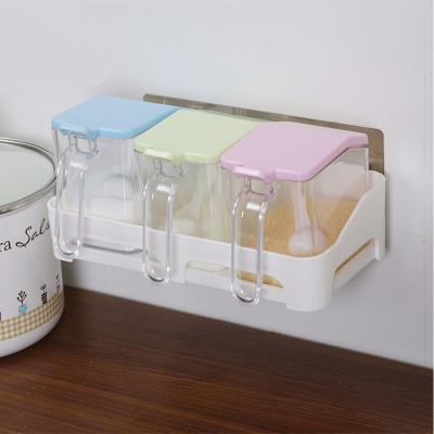 China Viable Seasoning Container Wall Mount Factory Taizhou Shuangqing Seasoning Storage Box Plastic Condiment Box Set With Spoon for sale