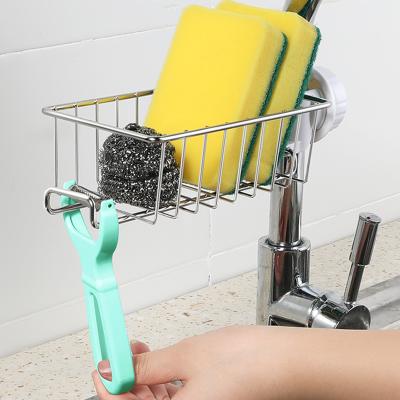 China 201 Stainless Steel Kitchen Sink Faucet Storage Rack Faucet Sponge Rack Hanging Dish Cloth Holder for sale