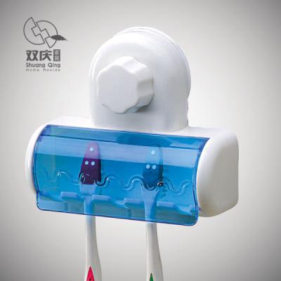 China Wholesale Viable Wall Mounted Plastic Magic Sticker Suction Bathroom Factory Toothbrush Dustproof Holder Cup With 5 Slots for sale