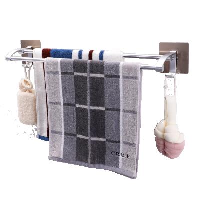 China Aluminum Space Heater Bathroom Two Punch Free Magic Sticker Towel Rack Wall Mounted Double Pole Towel Hanger for sale