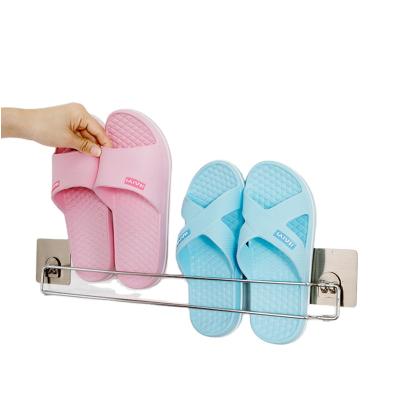 China Modern Wall Mounted Stainless Steel Metal Wire Slippers Rack Hanging Bathroom Shoe Organizer Saving Space for sale