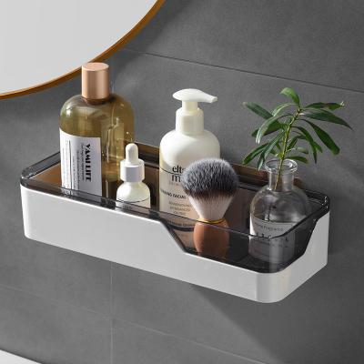 China No Drilling Bathroom Good Quality ABS+AS Wall Mounted Strong Adhesive Plastic Storage Shelf Single Layer Trolley for sale