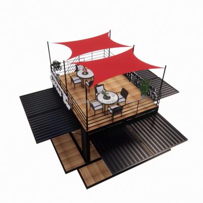 China Shop 20ft Park BBQ Container Mobile Portable Assembly Coffee Bar Wooden House with 50/75/100mm Wave Sandwich Panel Walls for sale