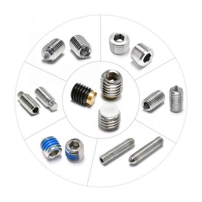 China Hex Socket 304 Stainless Steel Flat Cup Dog Cone Point Hex Socket Nylon Plastic Set Screws for sale