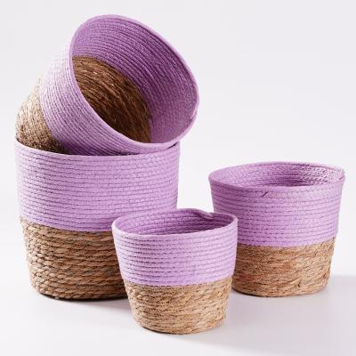 China Viable Hot Selling Straw Rope Woven Basket For Large Capacity Storage for sale