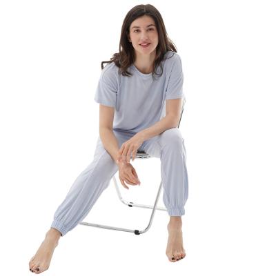 China Breathable High Quality Solid Super Soft Short Sleeve And Pant Pajamas Lounge Set For Women for sale