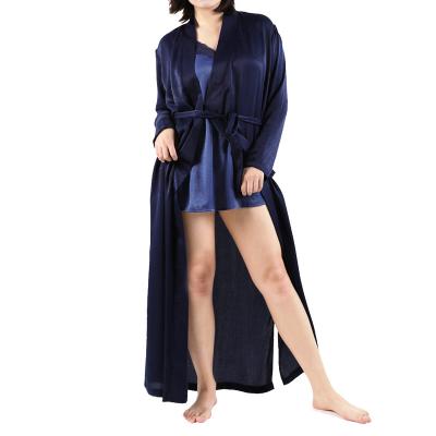 China Breathable Women's 2pcs Satin Pajama Set Cami Top Nightgown Lace Sleepwear Silk Robe Sets Sexy Nightgown With Chest Pads for sale