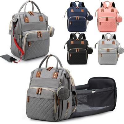 China With USB 2022 3 in 1 Designers Baby Organizer Traveling Changing Foldable Backpack Mommy Baby Diaper Bag with Changing Station for sale