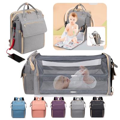 China With USB Outdoor Travel Diaper Bag Baby Backpack With Changing Folding Chair Seat Pad USB Charging Port for sale