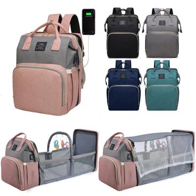 China With USB Mosquito Net Customized Foldable Baby Backpack Mum Diaper Bag Backpack Multifunctional Waterproof Bed With Changing Station for sale