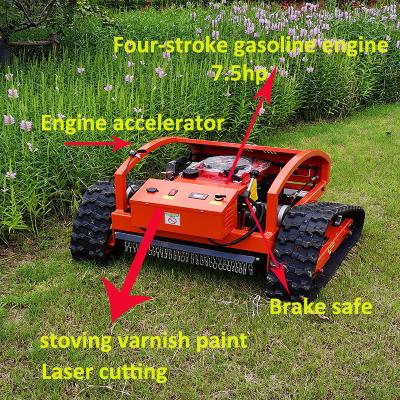 China Full Automatic Building Material Stores Mini Crawler Lawn Mower Farm Garden Lawn With Remote Control for sale