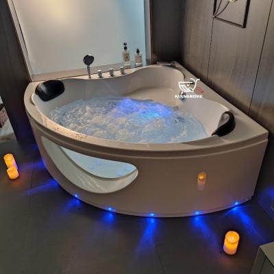 China Lighting Hot Tub Indoor Two Person Glass Corner Couples Massage Bathtub Hot Sale 1500mm Acrylic Material Massage Bathtub for sale