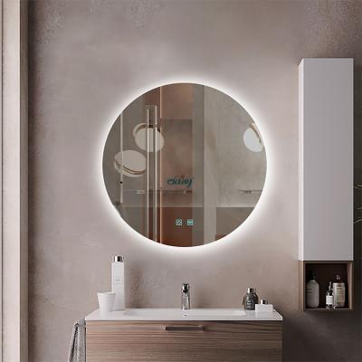 China 2021 OEM Silver Illuminated Custom Copper Wall Mounted Round Illuminated Decorative Led Bathroom Mirror Lighted Vanity Mirror for sale