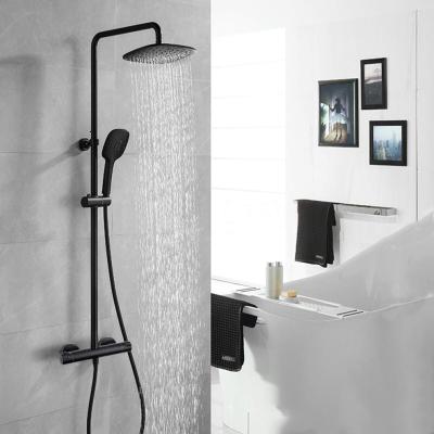 China With Handle Set Bathroom Shower Faucet Black Slide Bar Thermostatic Single Exposed Brass Shower Faucet Hot And Cold for sale