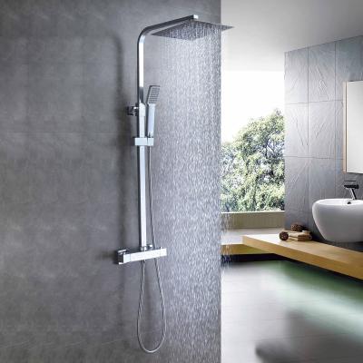 China With Sliding Bar Shower System Black Shower Set Wall Mounted Stainless Steel High Pressure Square Exposed Shower Set With Faucet for sale