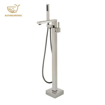 China Without Sliding Bar Gold Glossy Floor Mounted Bathroom Tub Filler Single Lever Brushed Free Standing Shower Faucet for sale