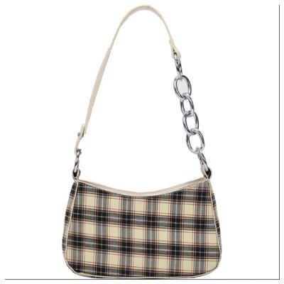 China Lady Guangzhou Factory New Trend Plaids Canvas Shoulder Chain Hobo Bags Women Handbags for sale