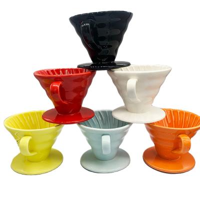 China Sustainable Custom Colored Porcelain v60 Coffee Filter Ceramic Pour Over Type V Drip Device for sale