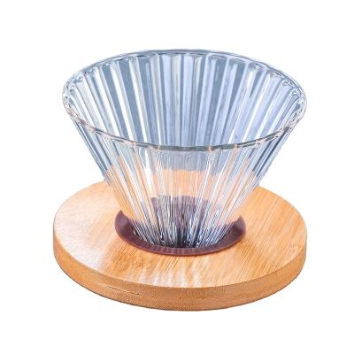 China Factory direct sales stocked glass cup coffee filter cup V60 multicolor drip device with wooden tray for sale