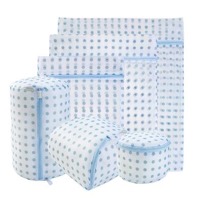 China Special Stitch Casual Blue Print Mesh Washable Laundry Bag Set For Washing Machine for sale