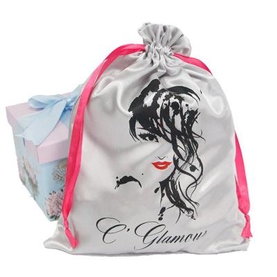 China AZO Free High End Exquisite Durable Satin Drawstring Gift Bag Wig Pacakge Bag Hair Storage Satin Bag for sale