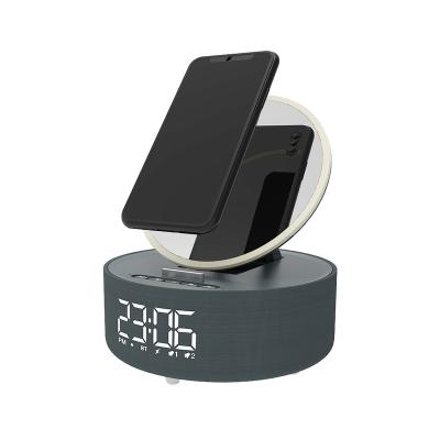 China Mobile Phone Household High Tech Products Wireless Charger Combine with Music Speaker, Makeup Mirror, Time Clock/Alarm Clock for sale