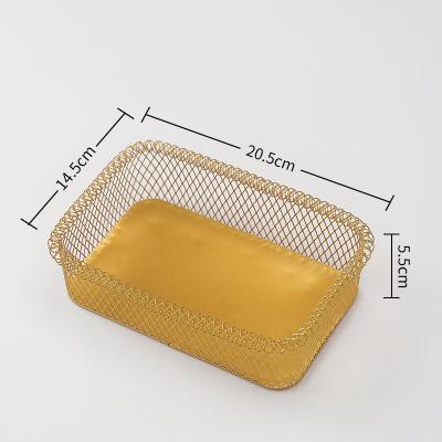 China Golden Multifunctional Nordic Rectangular Shape Wire Premium Bowl Fruit Basket Style Fruit Storage Vegetable Basket for sale