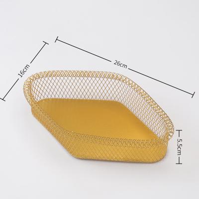 China Golden Multifunctional Nordic Rectangular Shape Wire Premium Bowl Fruit Basket Style Fruit Storage Vegetable Basket for sale