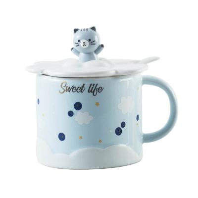 China Cute Animal Style 310ML Llid Milk Water Cup American Ceramic Mugs Cartoon Ceramic Mugs for sale