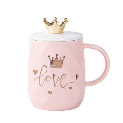 China Viable Queen Crown Mark Cup Mug With Crown Lid and Spoon Ceramic Coffee Mug Gift for Girlfriend Wife Birthday Ceramic Mugs for sale