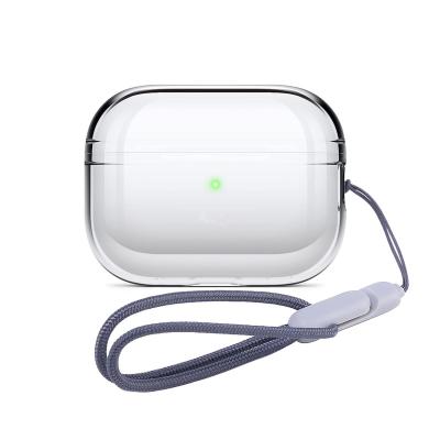 China Viable For AirPods Pro 2 Case 2022 Clear Soft TPU Cover Device With Lanyard Front LED Visible Include Lanyard for sale