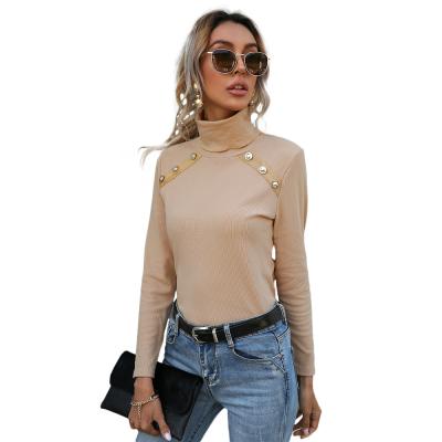 China Women's Regular Turtle Neck Buttons Pullovers Women's Casual Clothing Ladies Autumn Winter Fashion T-shirt for sale