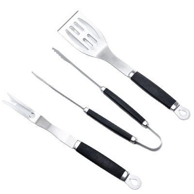 China Easily Cleaned 3PC BARBECUE Tool Kit Of Stainless Steel PP Easy Handle BBQ Fork Spatula Tongs for sale